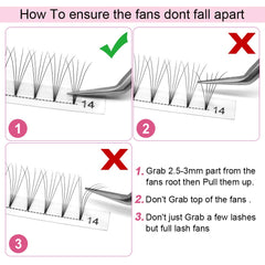 PRO LASHBEAUTY premade fans with stable curl for lasting lift.