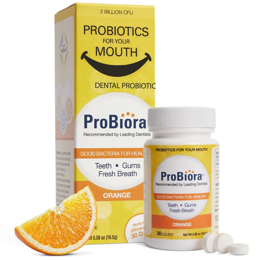 ProBiora Oral-Care orange-flavored chewable probiotic tablets bottle