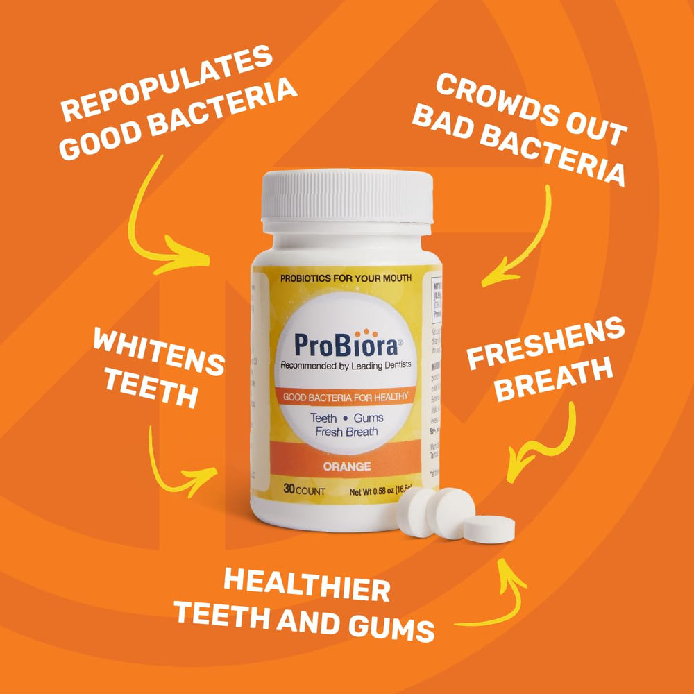 Front view of ProBiora 30-count oral probiotic packaging