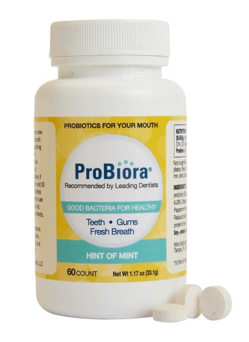 Front view of ProBiora Oral-Care Chewable Probiotic Tablets Mint bottle