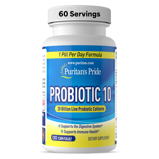 Puritan's Pride Probiotic 10 with Vitamin D bottle label