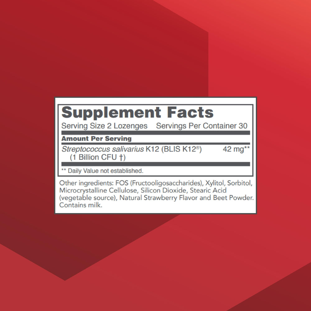 Close-up of probiotic lozenge with 1B CFU claim