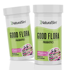 Good Flora probiotic bottle showing 60 vegetarian capsules