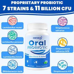 Graphic showing seven probiotic strains for oral health