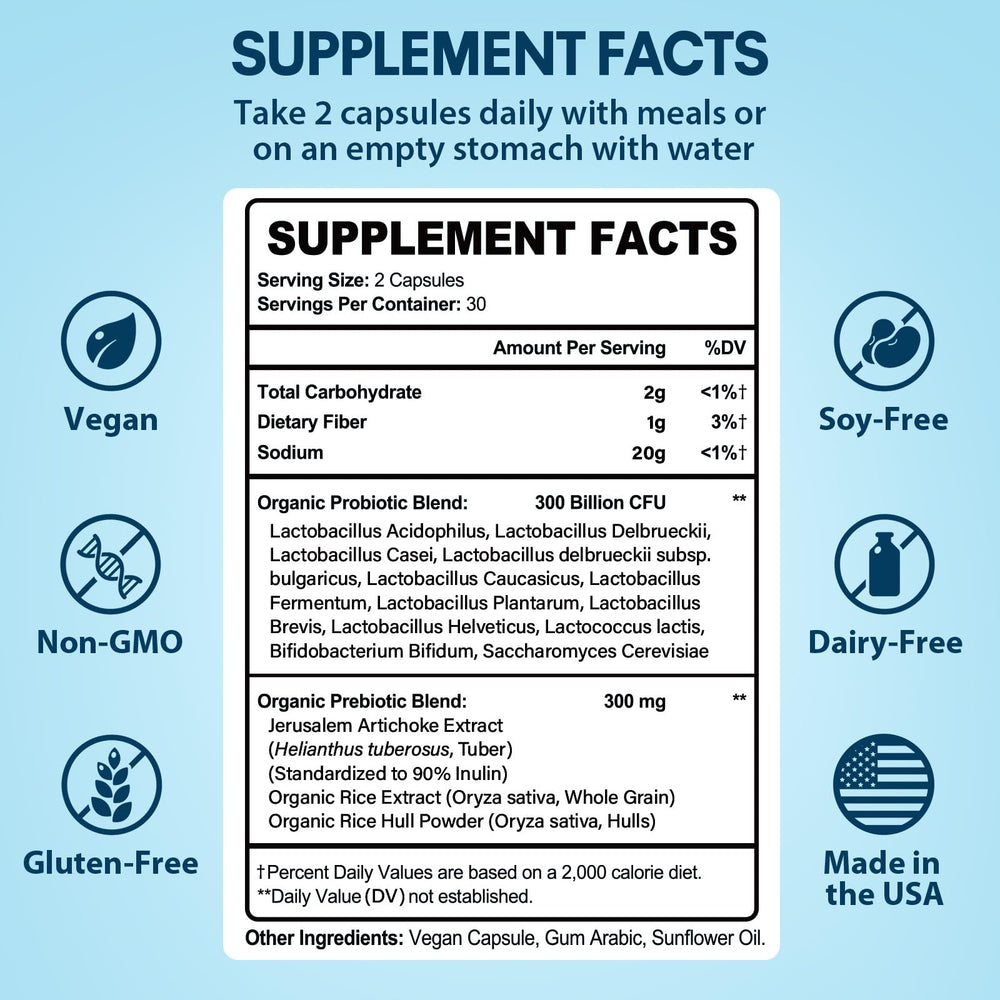 Organic prebiotic blend paired with probiotics