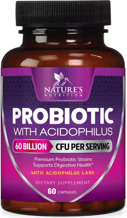 Bottle label showing Probiotics 60 Billion CFU and 10 strains