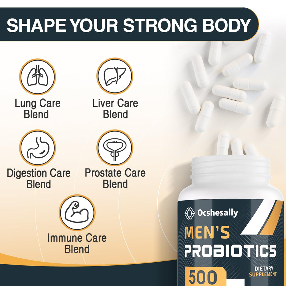 Close-up of delayed-release probiotic capsules for men