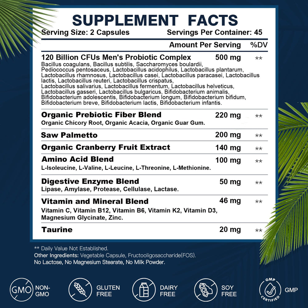 Close-up of two daily capsules from the men's probiotic