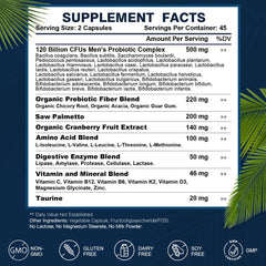 Close-up of two daily capsules from the men's probiotic