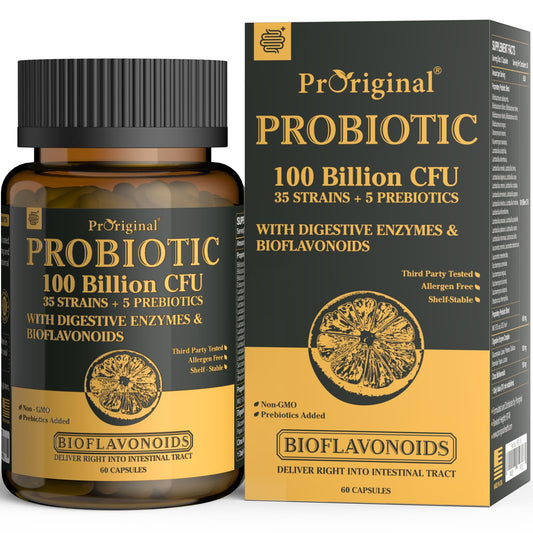 Probiotic bottle label showing 100B CFU and 35 strains