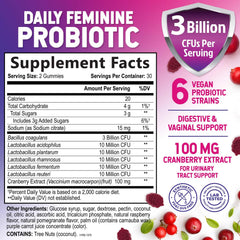 Product label for Probiotics for Women Gummies with Cranberry