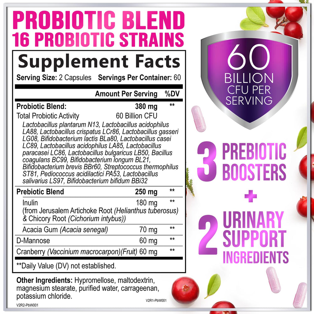Close-up of probiotic bottle label featuring 120 capsules