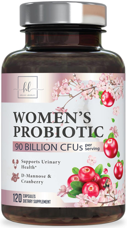 Bottle of Probiotics for Women Digestive Health - 90 Billion CFU, 16 Strains, Cranberry