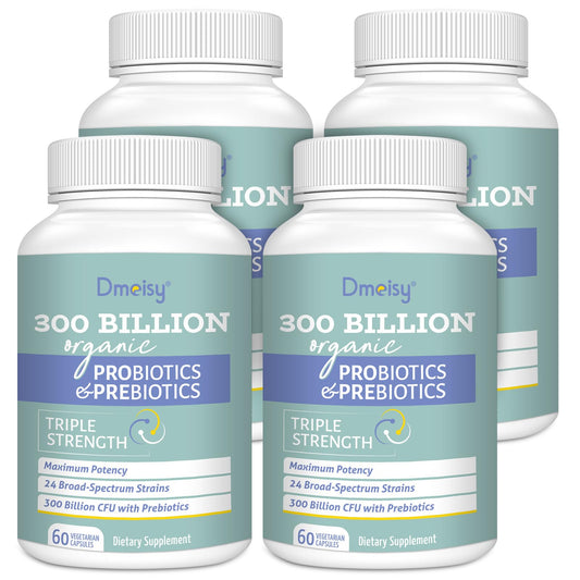 Bottle of probiotics showing 300B CFU and 24 strains