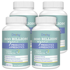 Bottle of probiotics showing 300B CFU and 24 strains