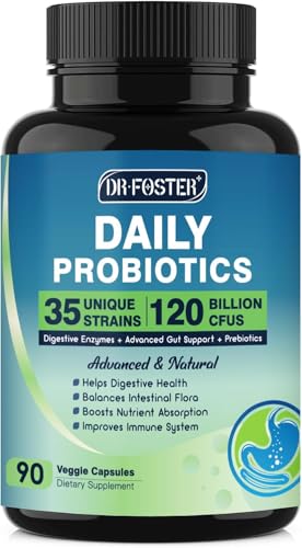 Probiotic bottle label showing 120 Billion CFUs and 35 strains