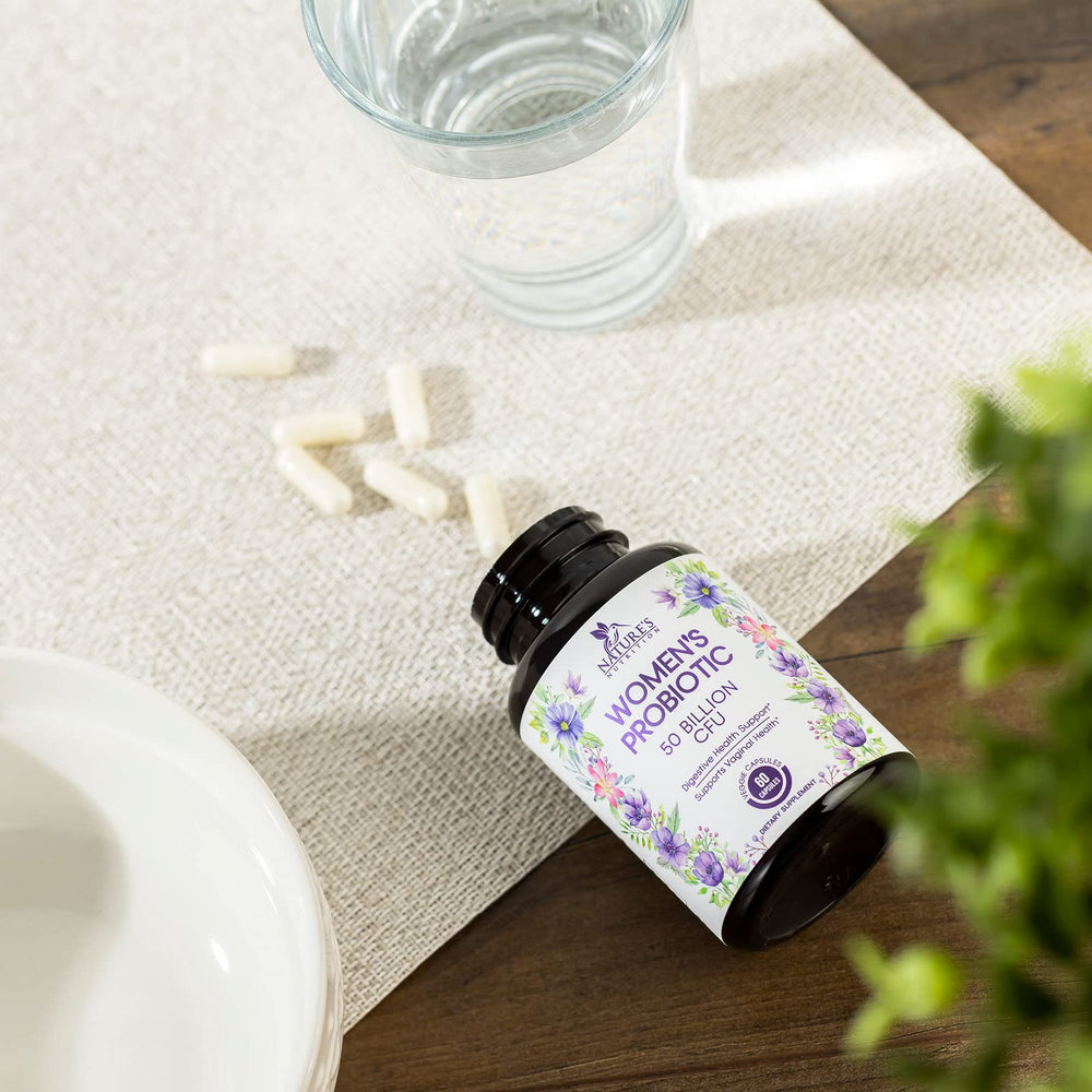 Lifestyle image showing an active woman with probiotic supplement