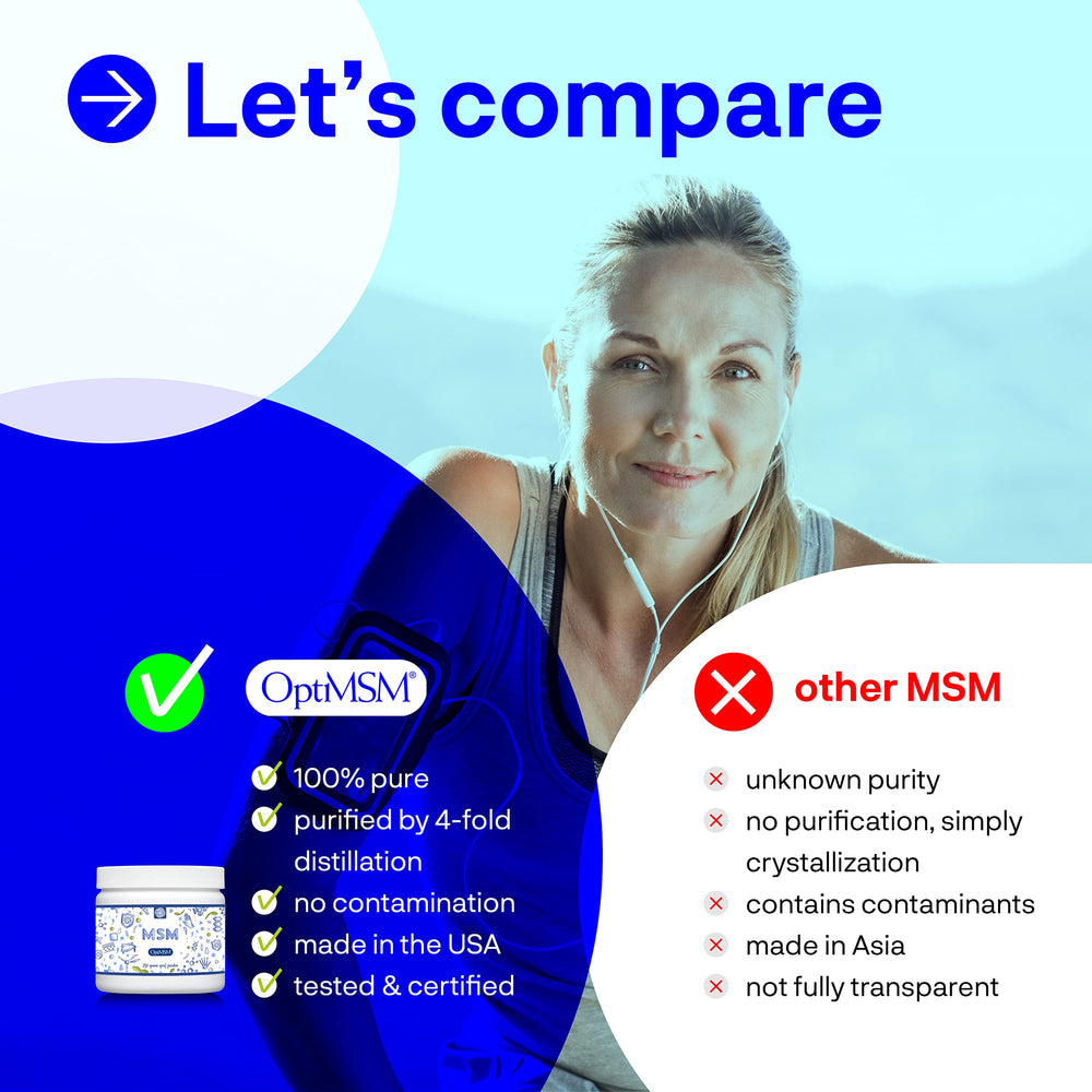 Open jar of Procapsin OptiMSM MSM powder with scoop
