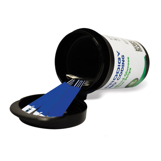 Prodigy Testing Strips pack ready for use with Prodigy Autocode meter for reliable glucose testing