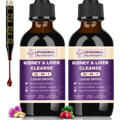 Front view of 2-pack blueberry-flavored 30-in-1 kidney and liver cleanse drops