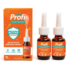 Profi Everyday Nasal Spray bottle in hand for travel protection against germs.