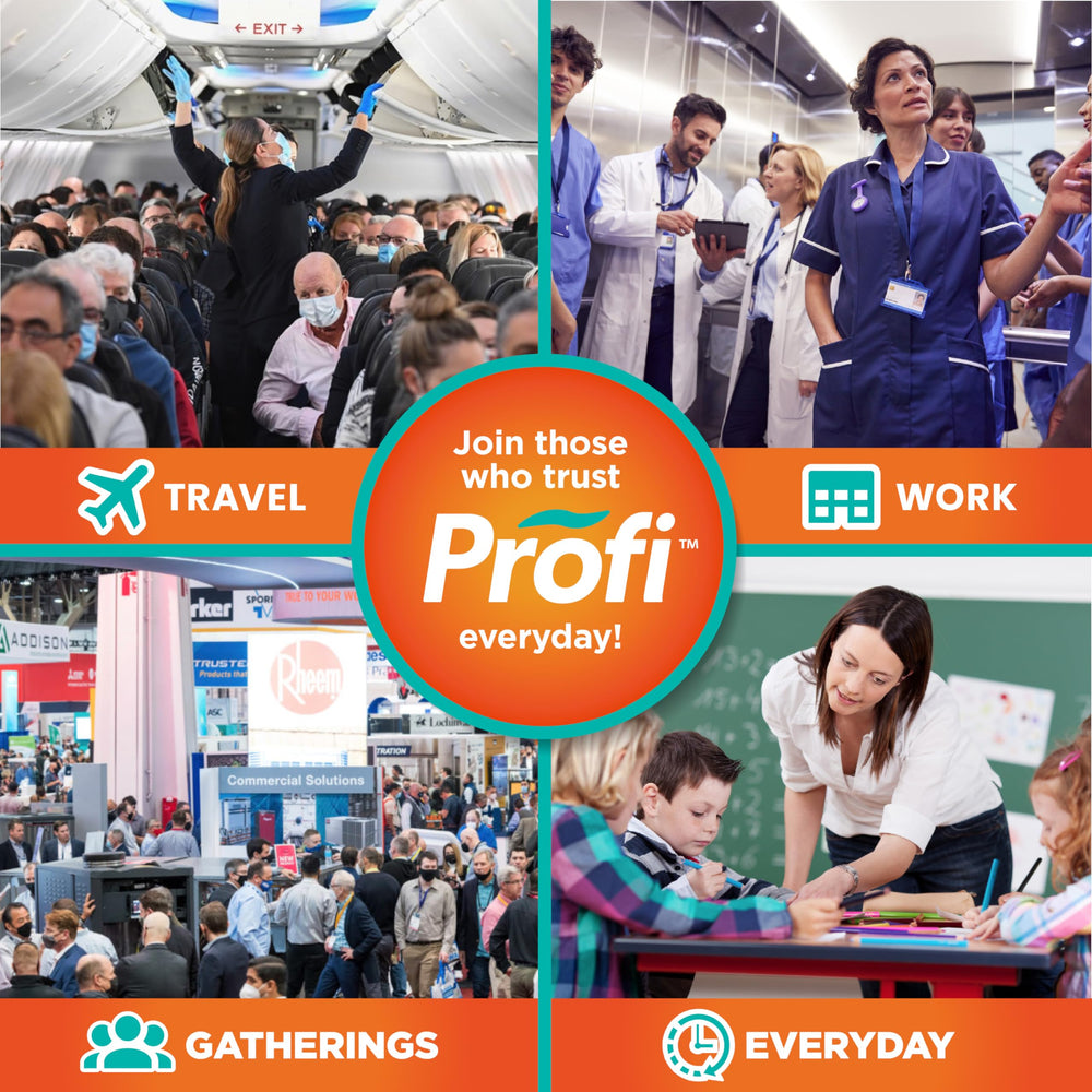 Profi Everyday Nasal Spray on a table demonstrates quick, ready-to-use defense for crowded settings.