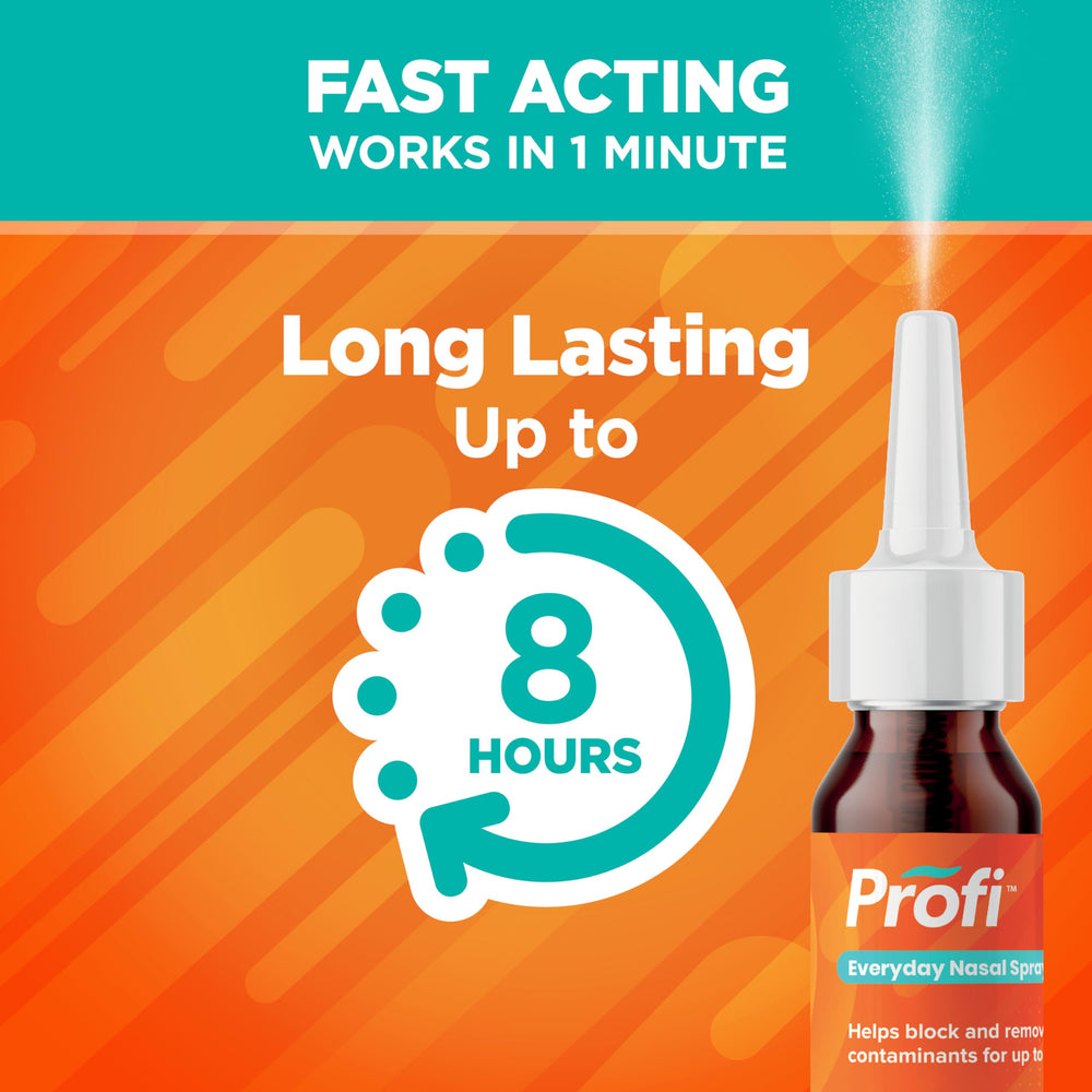 Profi Everyday Nasal Spray with 12+ use shown for family-friendly everyday protection.