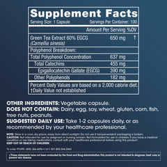 Close up of EGCG capsules showing 390 mg per capsule