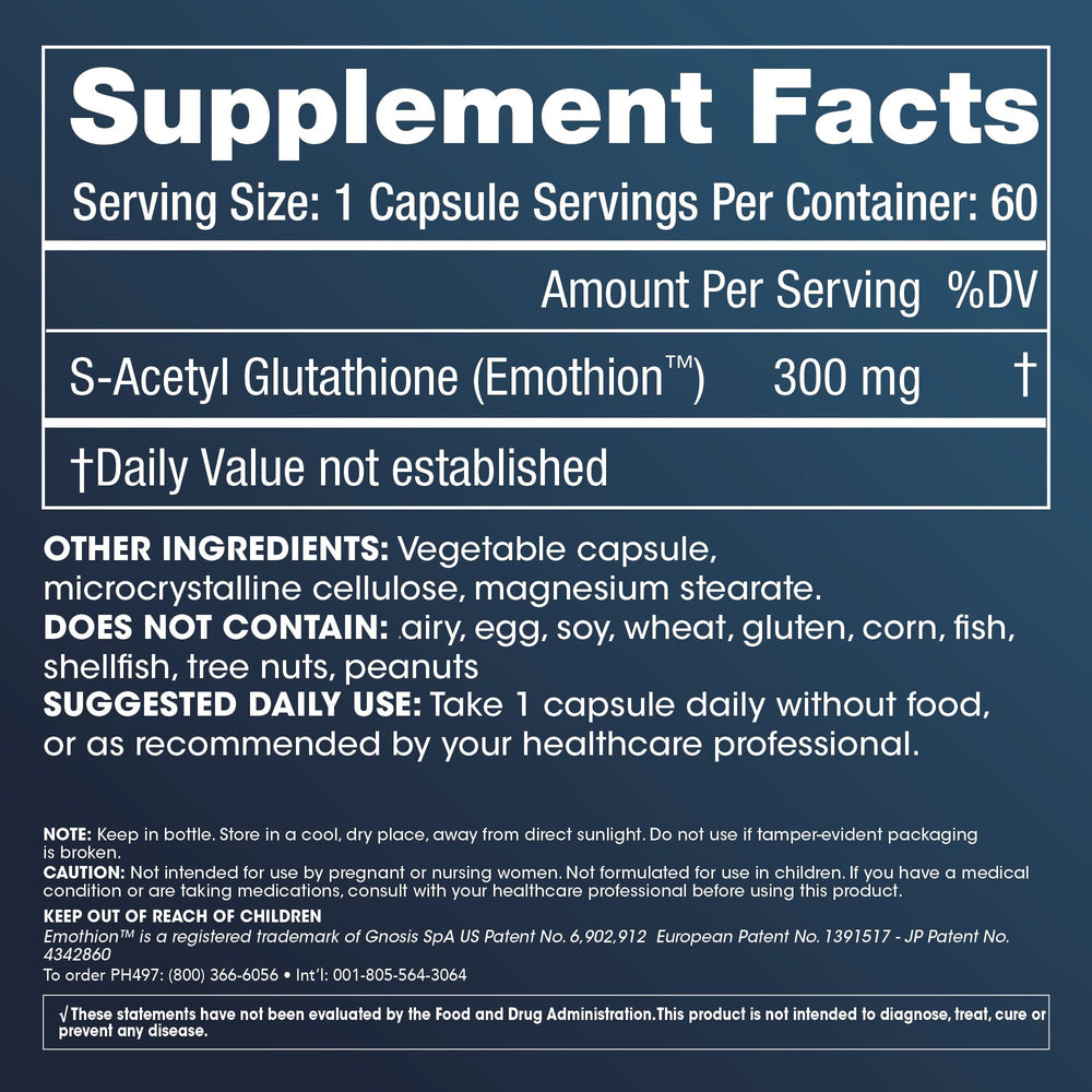 Close-up of ProHealth S-Acetyl Glutathione Emothion label