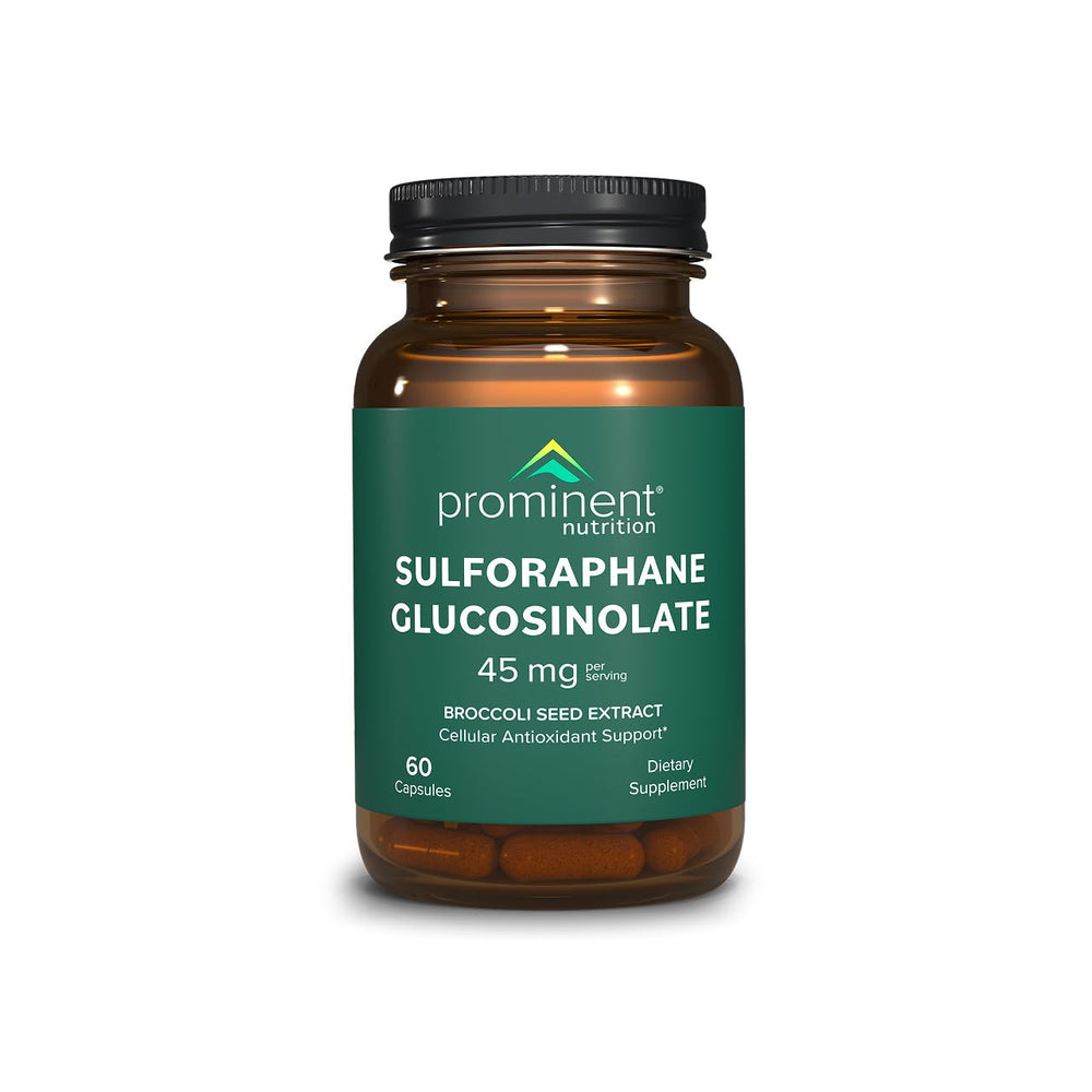 Prominent Nutrition sulforaphane supplement bottle on white background