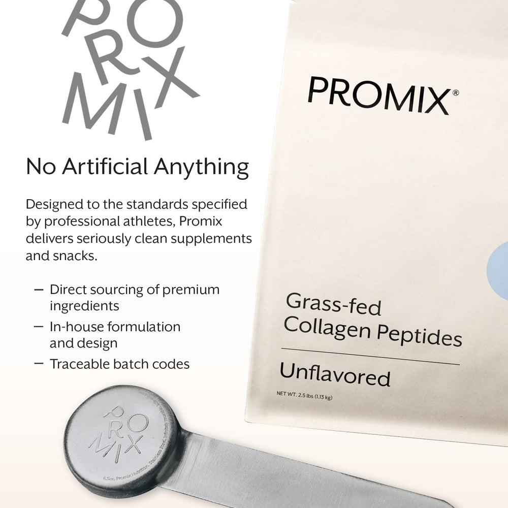 Promix collagen peptides bag close-up highlighting readable label.