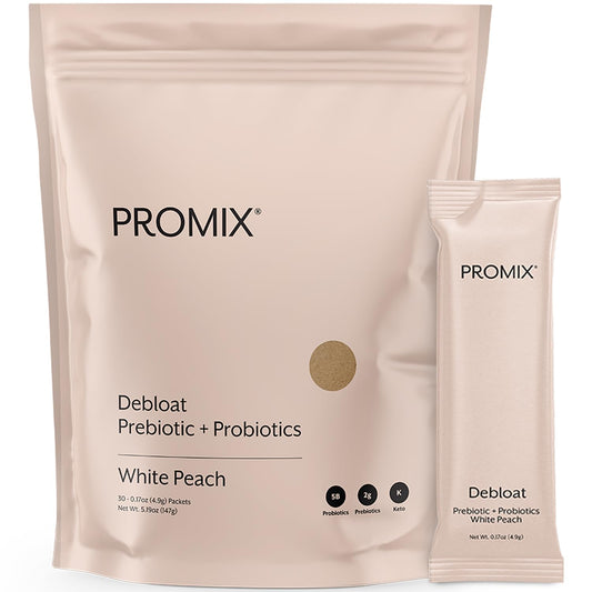Promix Debloat bottle with White Peach flavor