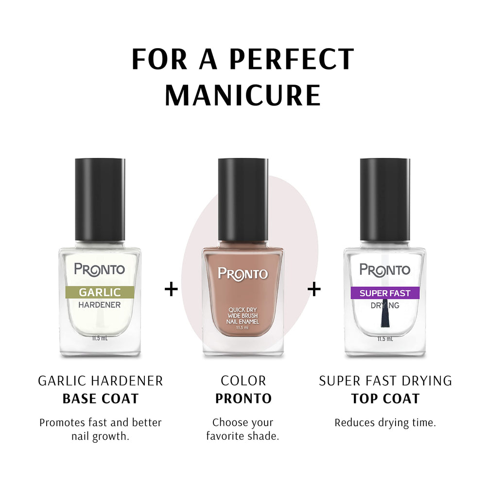 Pronto Garlic Hardener ingredients graphic emphasizing vegan, toxin-free formulation
