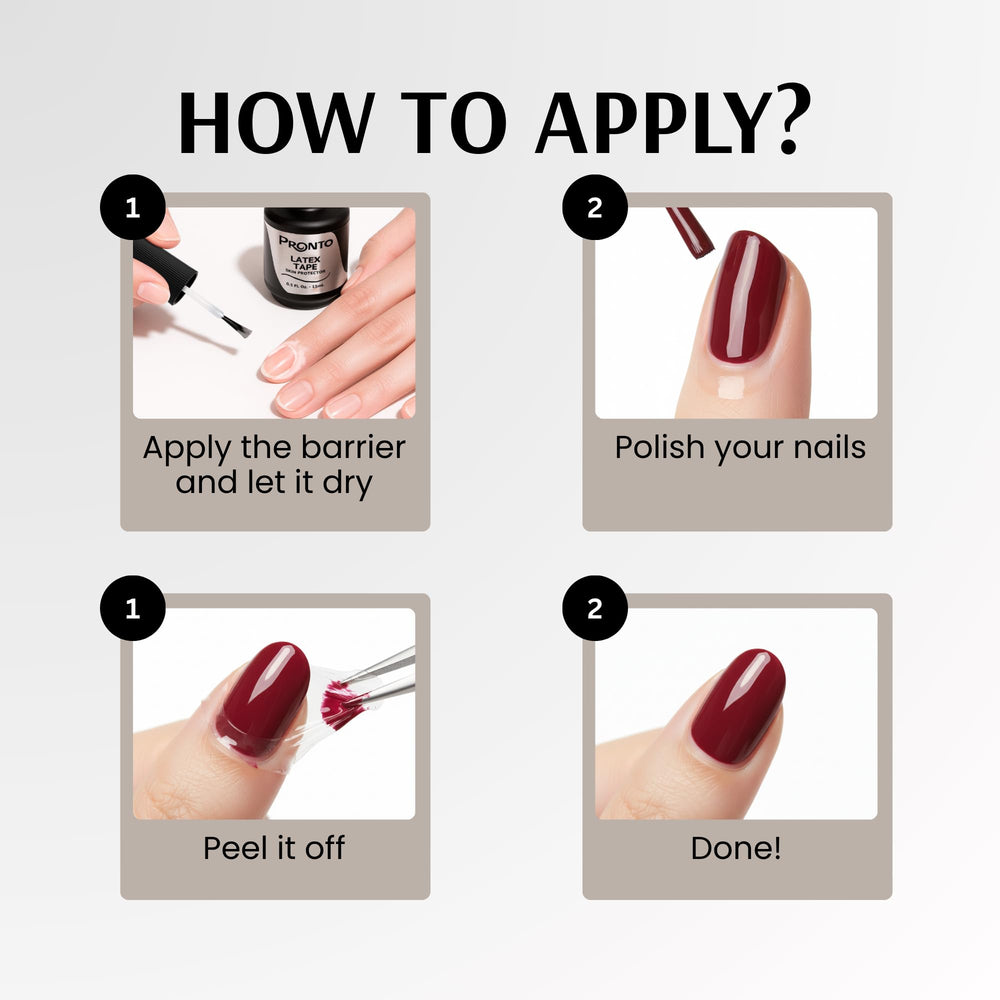 Pronto Latex Tape Skin Protector around the cuticle as a dry barrier.