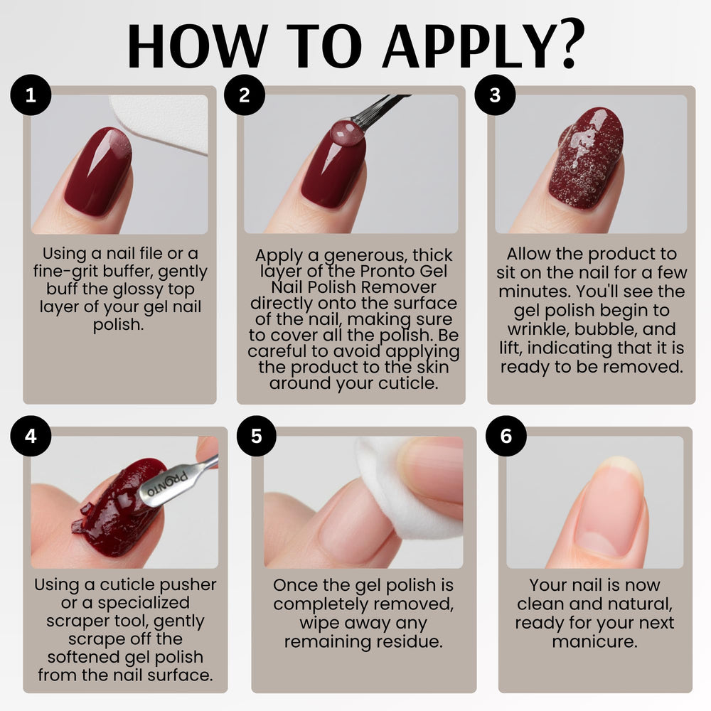 Pronto Quick Peel Off peel-action demonstration showing easy gel nail polish removal.