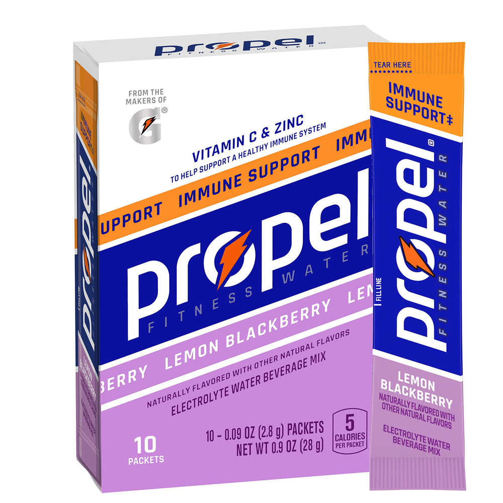 Front view of Propel Immune Support Powder Lemon Blackberry container