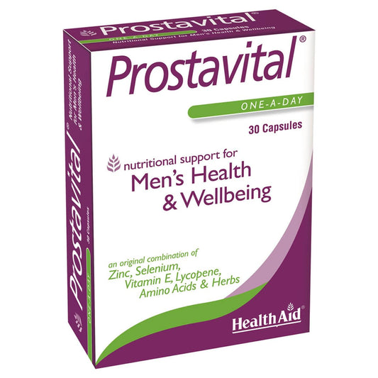 Health Aid Prostavital blister pack – front view with 30 capsules