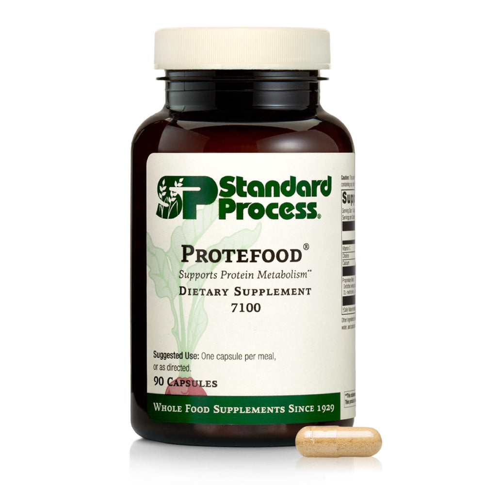 Protefood bottle and label showing protein metabolism support