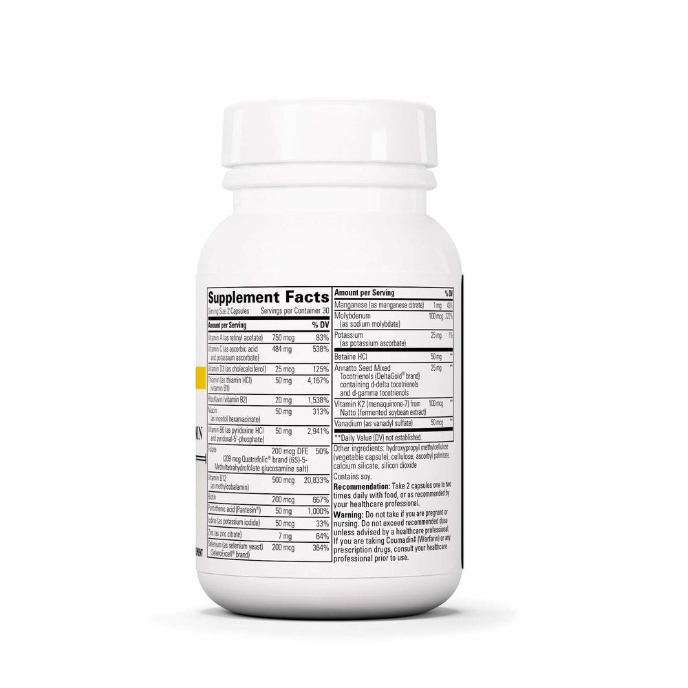 Ingredient list highlighting vitamins A, C, D, B12 and minerals