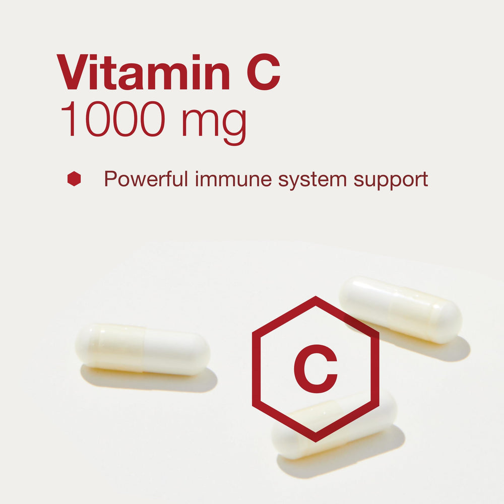 Supplement facts panel highlighting Vitamin C 1000 mg and Zinc 15 mg