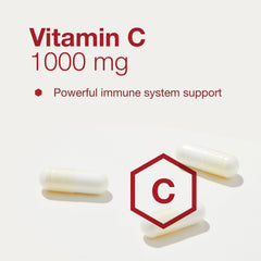 Supplement facts panel highlighting Vitamin C 1000 mg and Zinc 15 mg