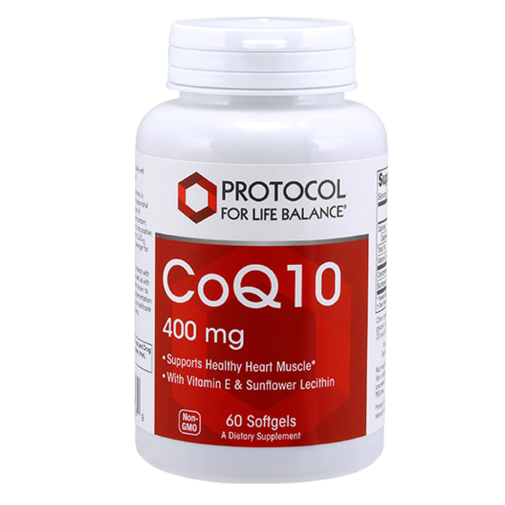 Front view of Protocol For Life Balance CoQ10 400mg bottle