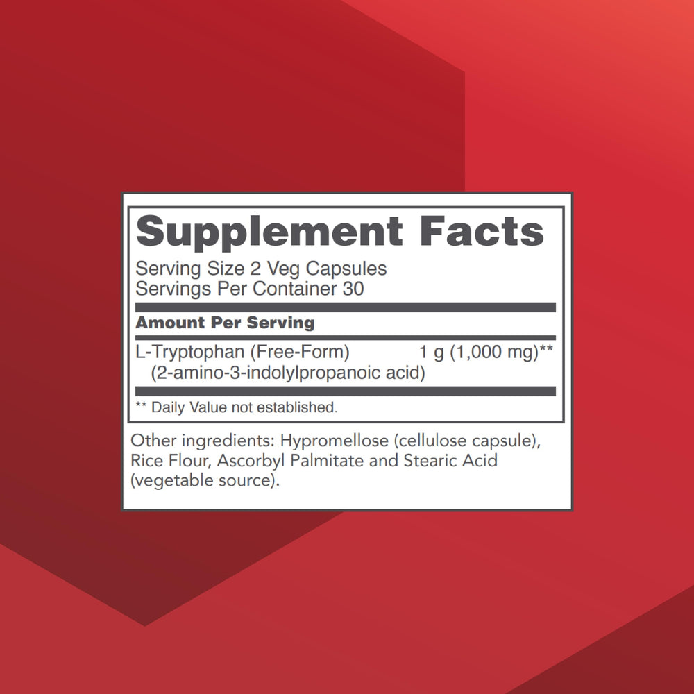 Front label of Protocol for Life Balance L-Tryptophan 500mg bottle