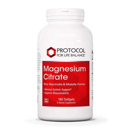 Protocol For Life Balance magnesium bottle label with 180 softgels