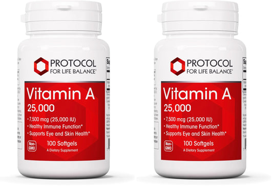Protocol For Life Balance Vitamin A 25,000 IU bottle with 100 softgels (pack of 2)