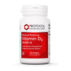 Bottle and label of Protocol For Life Balance Vitamin D3 50,000 IU
