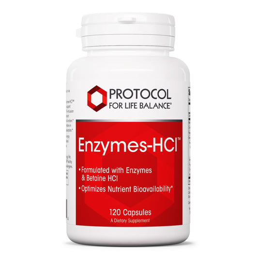 Bottle of Protocol for Life Balance Enzymes-HCl digestive enzyme supplement 120 capsules
