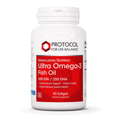 Front view of Protocol for Life Balance Ultra Omega-3 bottle with 90 softgels
