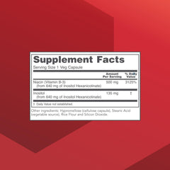 Protocol Niacin 500mg bottle back with supplement facts