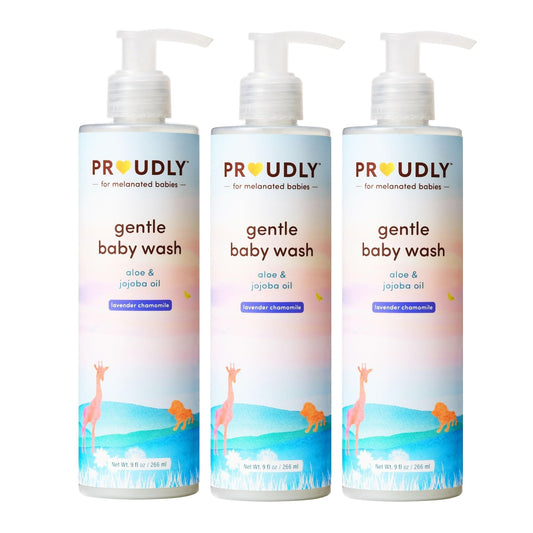 Front view of PROUDLY Gentle Baby Wash bottle featuring Gabrielle Union & Dwyane Wade branding